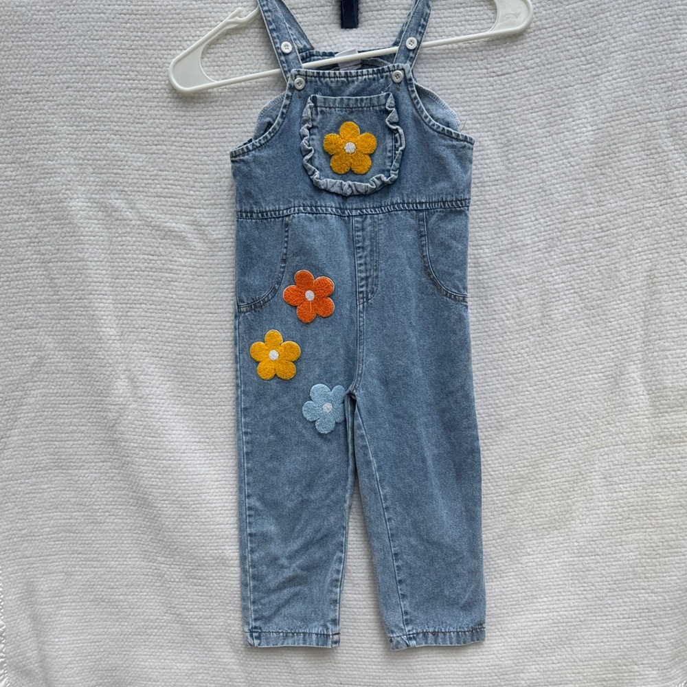 Denim Overalls with Floral Accents